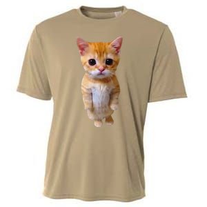 Adorable Standing Cat With Big Eyes And Cute Charm Funny Cooling Performance Crew T-Shirt