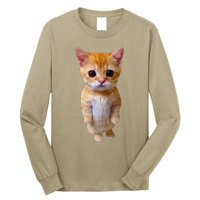 Adorable Standing Cat With Big Eyes And Cute Charm Funny Long Sleeve Shirt