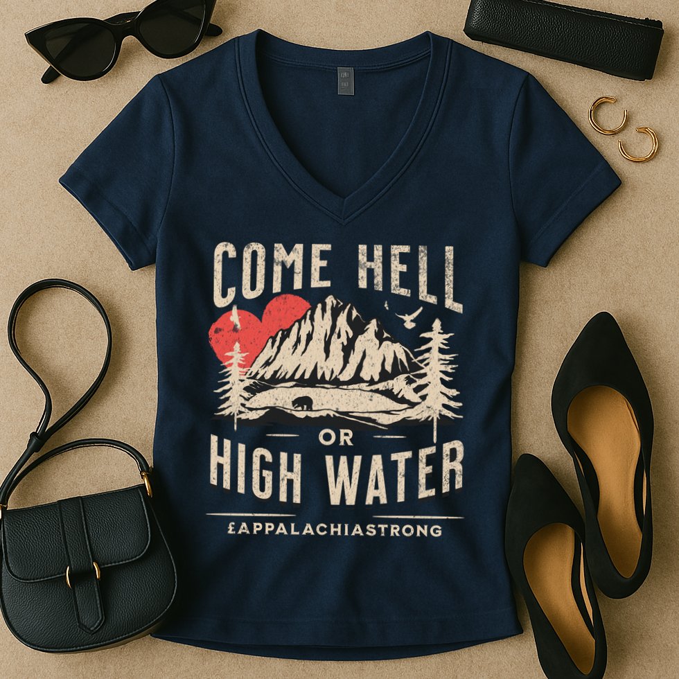 Appalachia Strong Come Hell Or High Water Mountain Women's V-Neck T-Shirt