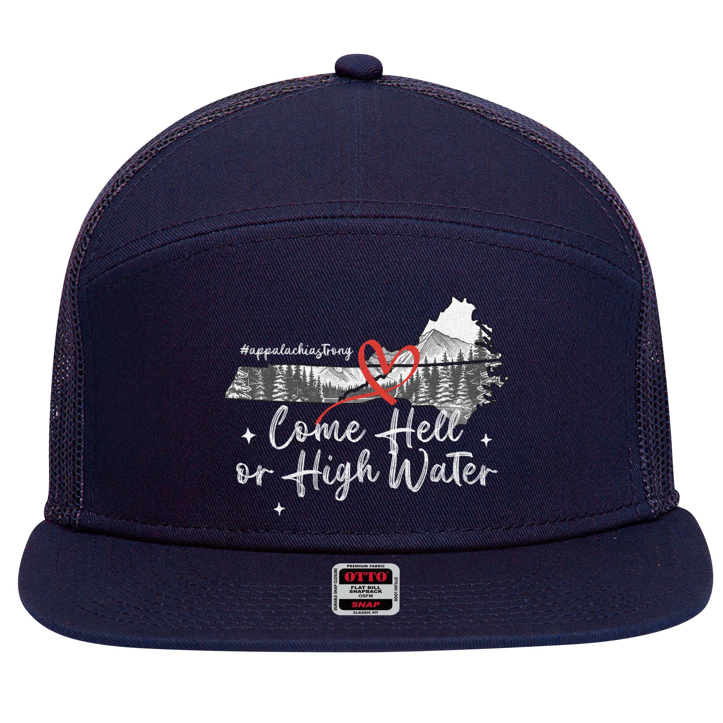 Appalachia Strong Come Hell Or High Water Mountain 7 Panel Mesh Trucker Snapback Hat