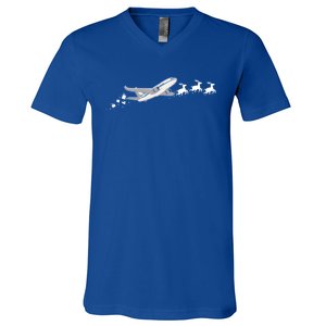 Airplane Santa Christmas Sleigh Funny Airplane Xmas Great Gift V-Neck T-Shirt