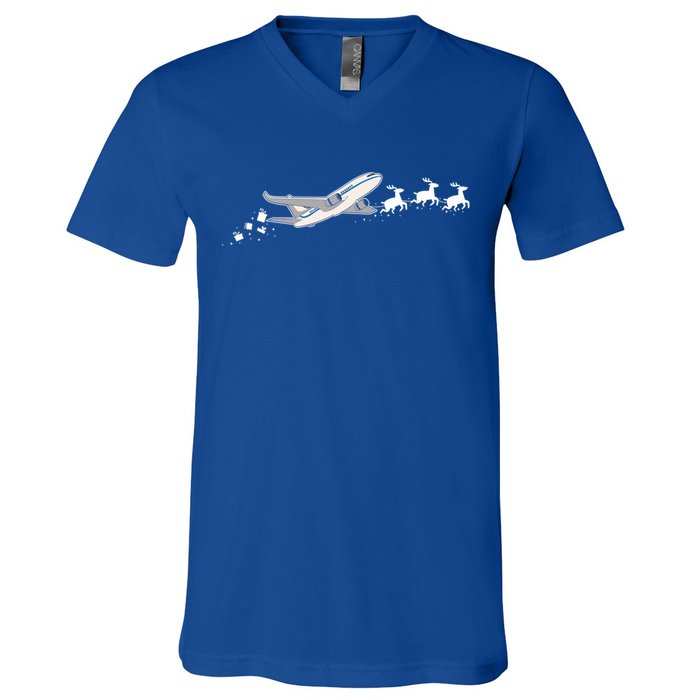 Airplane Santa Christmas Sleigh Funny Airplane Xmas Great Gift V-Neck T-Shirt