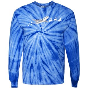 Airplane Santa Christmas Sleigh Funny Airplane Xmas Great Gift Tie-Dye Long Sleeve Shirt