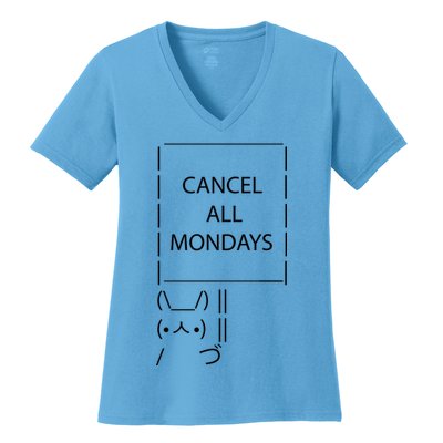 ASCII Bunny Cancel All Mondays Women's V-Neck T-Shirt