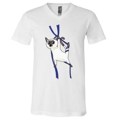 Aerial Silks Dancer Aerialist Air Yoga Acrobatics Cat Funny V-Neck T-Shirt