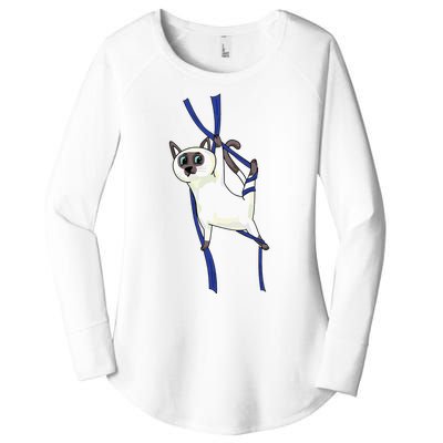 Aerial Silks Dancer Aerialist Air Yoga Acrobatics Cat Funny Women's Perfect Tri Tunic Long Sleeve Shirt