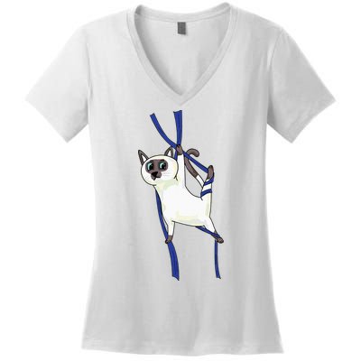 Aerial Silks Dancer Aerialist Air Yoga Acrobatics Cat Funny Women's V-Neck T-Shirt