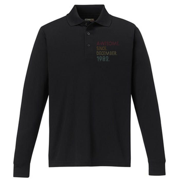 Awesome Since December 1982 40th Birthday Gift 40 Years Old Performance Long Sleeve Polo