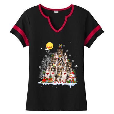 Australian Shepherd Dog Lover Matching Santa Christmas Tree Cute Gift Ladies Halftime Notch Neck Tee