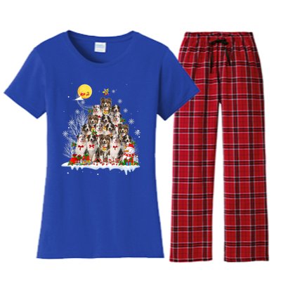 Australian Shepherd Dog Lover Matching Santa Christmas Tree Cute Gift Women's Flannel Pajama Set