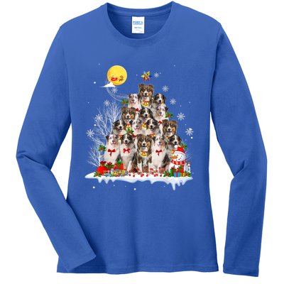 Australian Shepherd Dog Lover Matching Santa Christmas Tree Cute Gift Ladies Long Sleeve Shirt