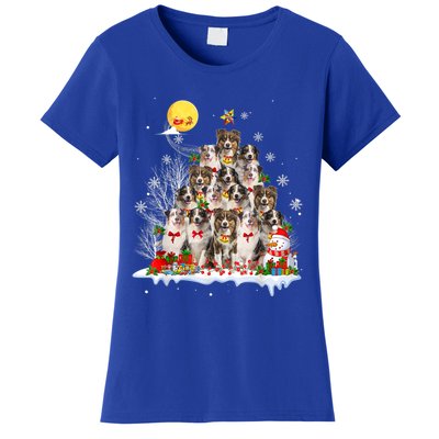 Australian Shepherd Dog Lover Matching Santa Christmas Tree Cute Gift Women's T-Shirt