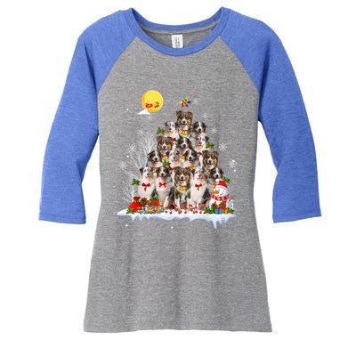 Australian Shepherd Dog Lover Matching Santa Christmas Tree Cute Gift Women's Tri-Blend 3/4-Sleeve Raglan Shirt