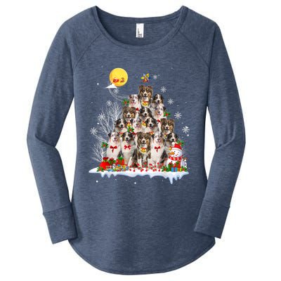 Australian Shepherd Dog Lover Matching Santa Christmas Tree Cute Gift Women's Perfect Tri Tunic Long Sleeve Shirt