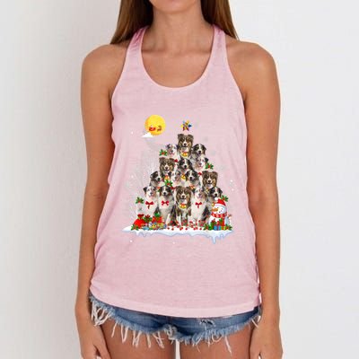 Australian Shepherd Dog Lover Matching Santa Christmas Tree Cute Gift Women's Knotted Racerback Tank