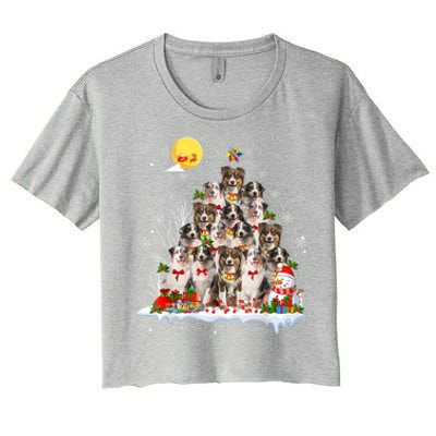 Australian Shepherd Dog Lover Matching Santa Christmas Tree Cute Gift Women's Crop Top Tee