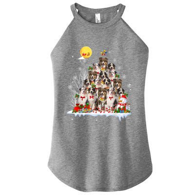 Australian Shepherd Dog Lover Matching Santa Christmas Tree Cute Gift Women's Perfect Tri Rocker Tank