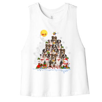 Australian Shepherd Dog Lover Matching Santa Christmas Tree Cute Gift Women's Racerback Cropped Tank