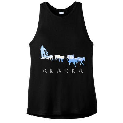 Alaska Sled Dogs Mushing Gift Sled Dog Team Snow Mountain Scene Gift Ladies PosiCharge Tri-Blend Wicking Tank