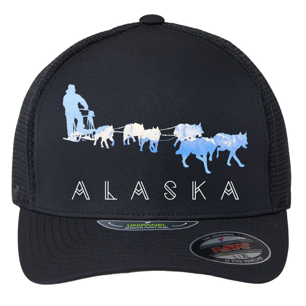 Alaska Sled Dogs Mushing Gift Sled Dog Team Snow Mountain Scene Gift Flexfit Unipanel Trucker Cap