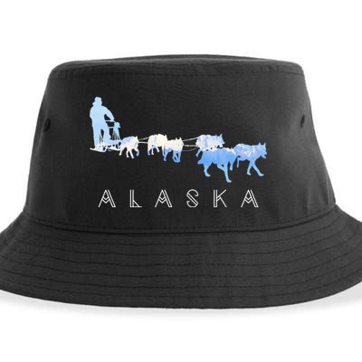 Alaska Sled Dogs Mushing Gift Sled Dog Team Snow Mountain Scene Gift Sustainable Bucket Hat