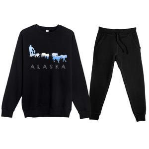 Alaska Sled Dogs Mushing Gift Sled Dog Team Snow Mountain Scene Gift Premium Crewneck Sweatsuit Set