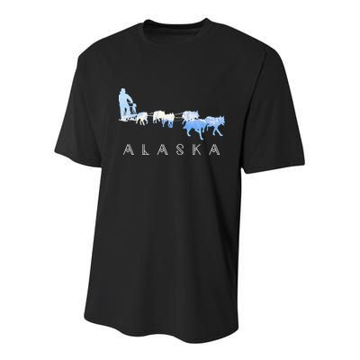 Alaska Sled Dogs Mushing Gift Sled Dog Team Snow Mountain Scene Gift Youth Performance Sprint T-Shirt