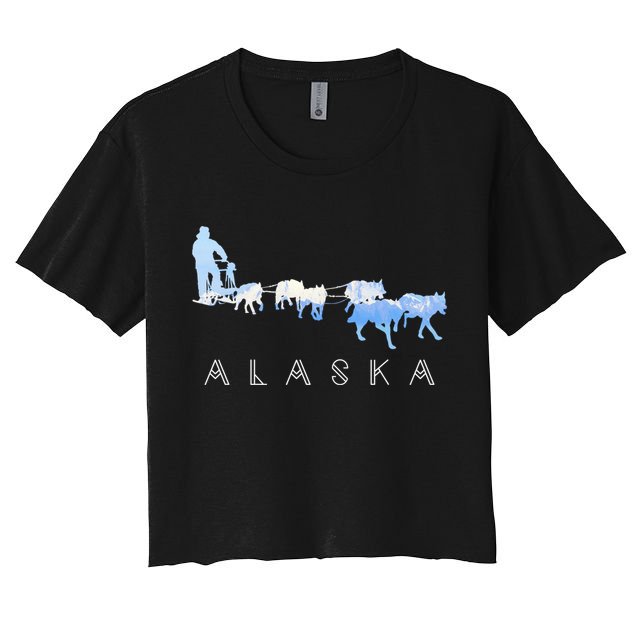 Alaska Sled Dogs Mushing Gift Sled Dog Team Snow Mountain Scene Gift Crop Top