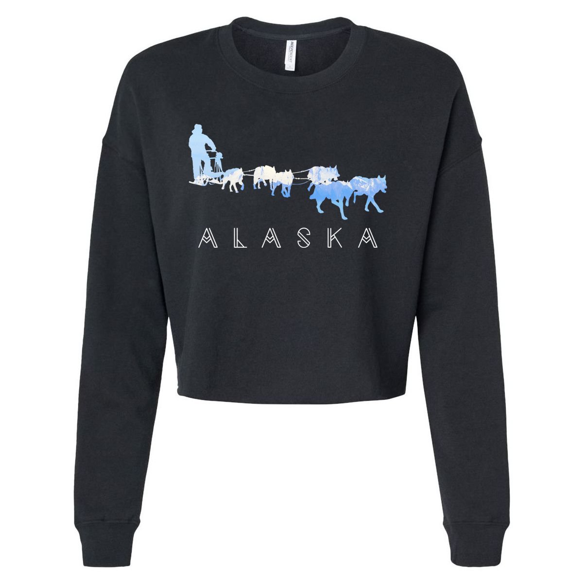 Alaska Sled Dogs Mushing Gift Sled Dog Team Snow Mountain Scene Gift Cropped Pullover Crew