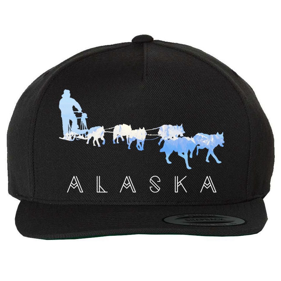 Alaska Sled Dogs Mushing Gift Sled Dog Team Snow Mountain Scene Gift Wool Snapback Cap