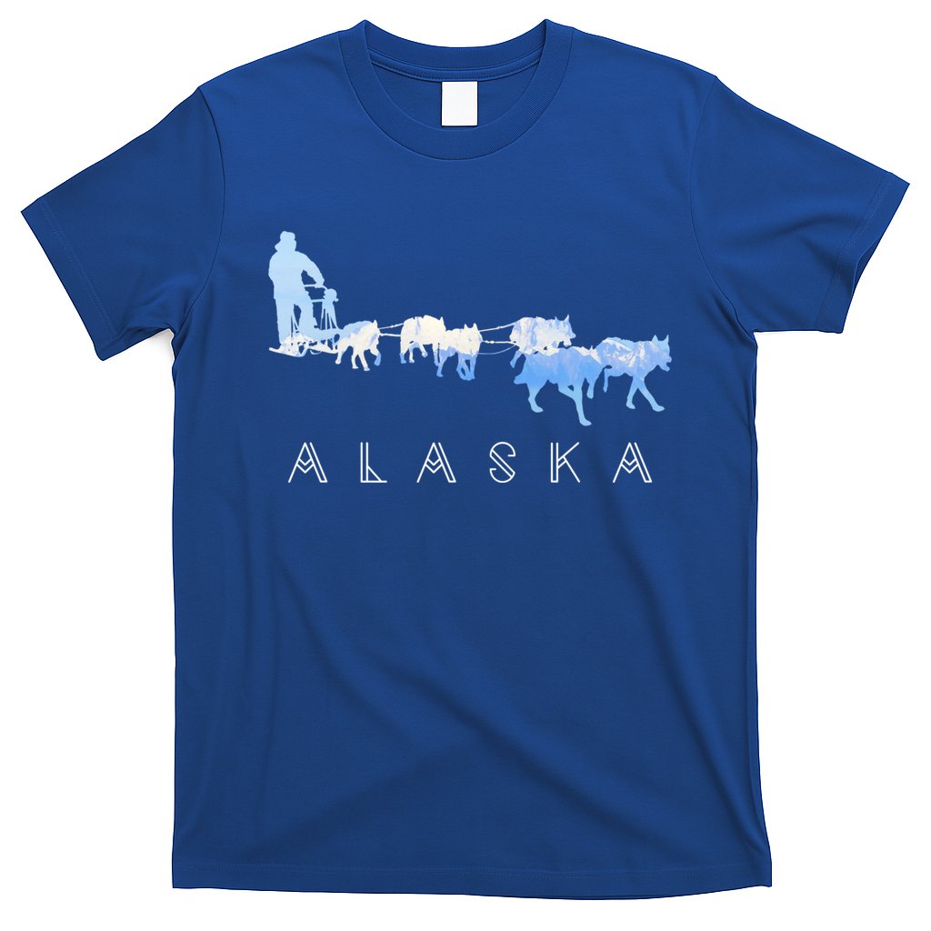 Alaska Sled Dogs Mushing Gift Sled Dog Team Snow Mountain Scene Gift T-Shirt