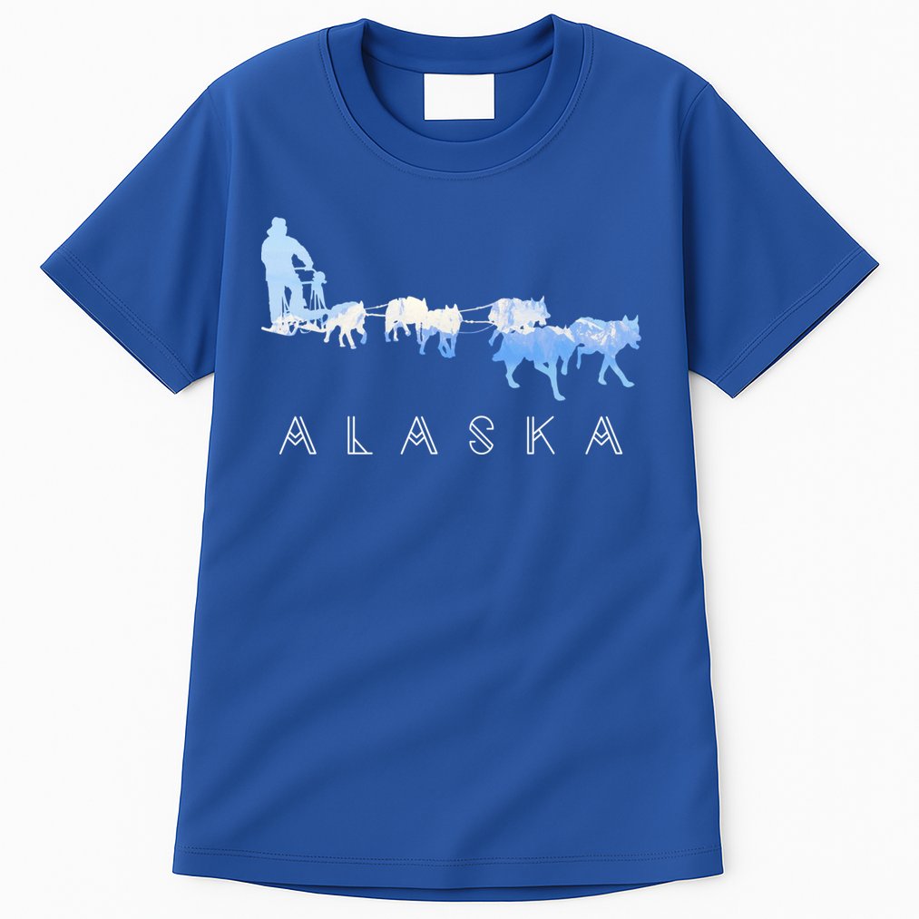Alaska Sled Dogs Mushing Gift Sled Dog Team Snow Mountain Scene Gift Tall T-Shirt