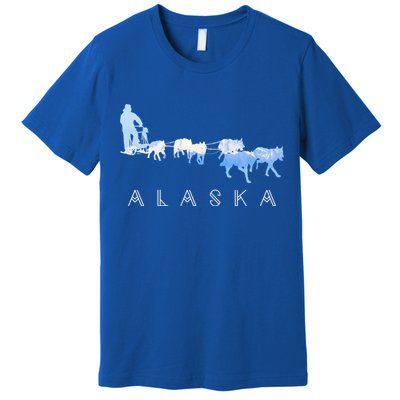 Alaska Sled Dogs Mushing Gift Sled Dog Team Snow Mountain Scene Gift Premium T-Shirt