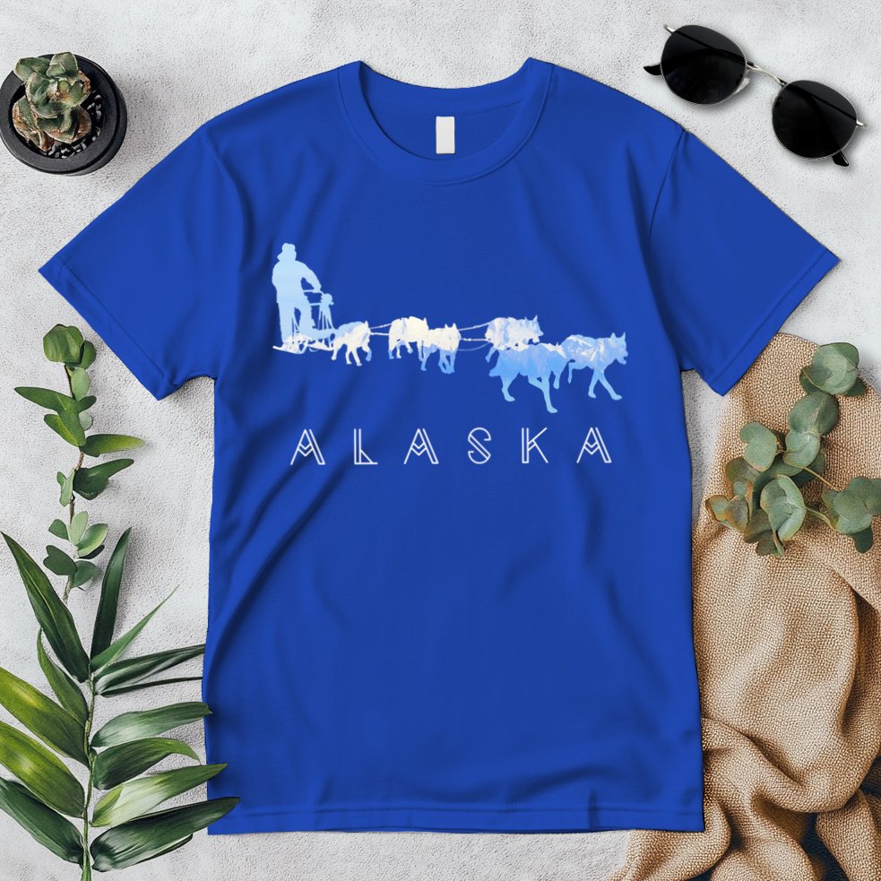 Alaska Sled Dogs Mushing Gift Sled Dog Team Snow Mountain Scene Gift Premium T-Shirt