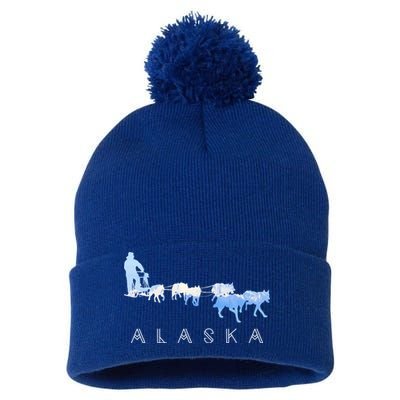 Alaska Sled Dogs Mushing Gift Sled Dog Team Snow Mountain Scene Gift Pom Pom 12in Knit Beanie