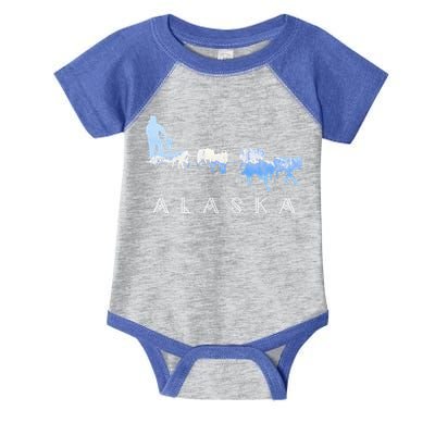 Alaska Sled Dogs Mushing Gift Sled Dog Team Snow Mountain Scene Gift Infant Baby Jersey Bodysuit