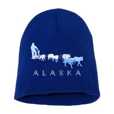 Alaska Sled Dogs Mushing Gift Sled Dog Team Snow Mountain Scene Gift Short Acrylic Beanie