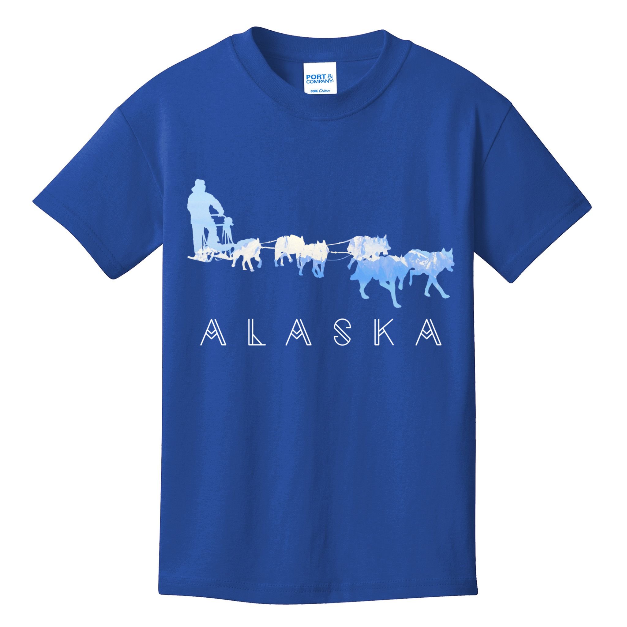 Alaska Sled Dogs Mushing Gift Sled Dog Team Snow Mountain Scene Gift Kids T-Shirt