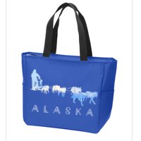 Alaska Sled Dogs Mushing Gift Sled Dog Team Snow Mountain Scene Gift Zip Tote Bag