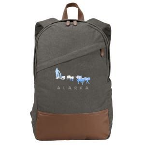 Alaska Sled Dogs Mushing Gift Sled Dog Team Snow Mountain Scene Gift Cotton Canvas Backpack