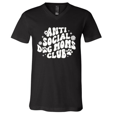 Anti Social Dog Moms Club Black V-Neck T-Shirt