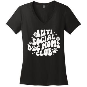 Anti Social Dog Moms Club Black Women's V-Neck T-Shirt