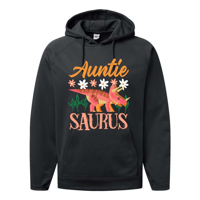 Auntie Saurus Dino Design For Aunt Relative Performance Fleece Hoodie