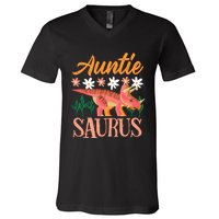 Auntie Saurus Dino Design For Aunt Relative V-Neck T-Shirt