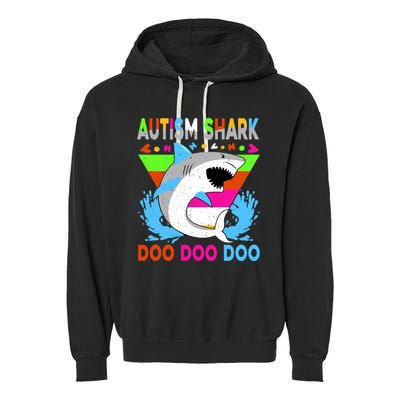 Autism Shark Doo Doo Doo Awareness Puzzle Garment-Dyed Fleece Hoodie