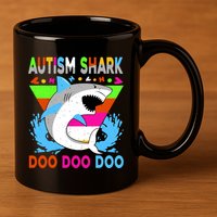 Autism Shark Doo Doo Doo Awareness Puzzle 11oz C Handle Ceramic Mug