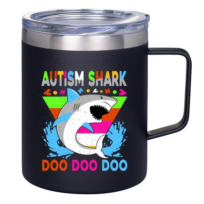 Autism Shark Doo Doo Doo Awareness Puzzle 12oz Stainless Steel Coffee Mug