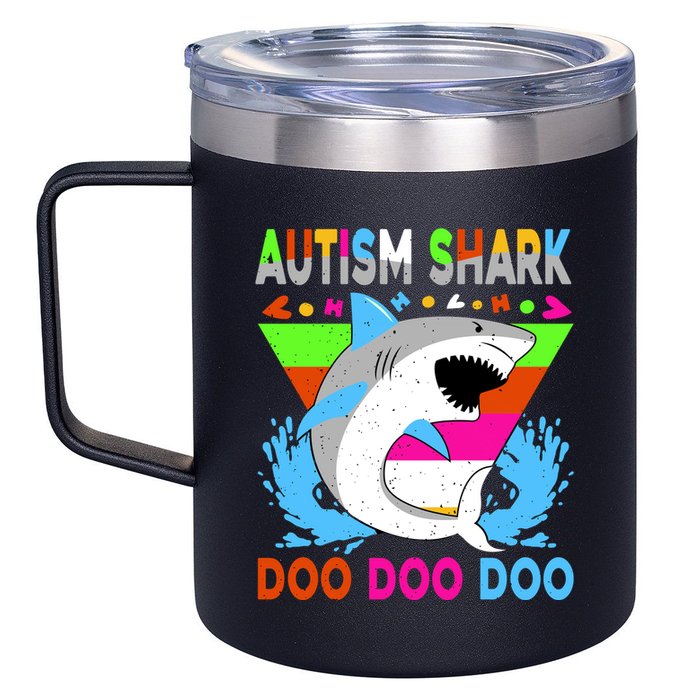 Autism Shark Doo Doo Doo Awareness Puzzle 12oz Stainless Steel Coffee Mug