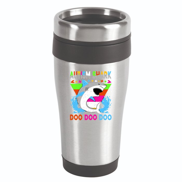 Autism Shark Doo Doo Doo Awareness Puzzle 16oz Travel Tumbler