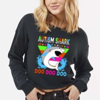 Autism Shark Doo Doo Doo Awareness Puzzle Cropped Pullover Crew
